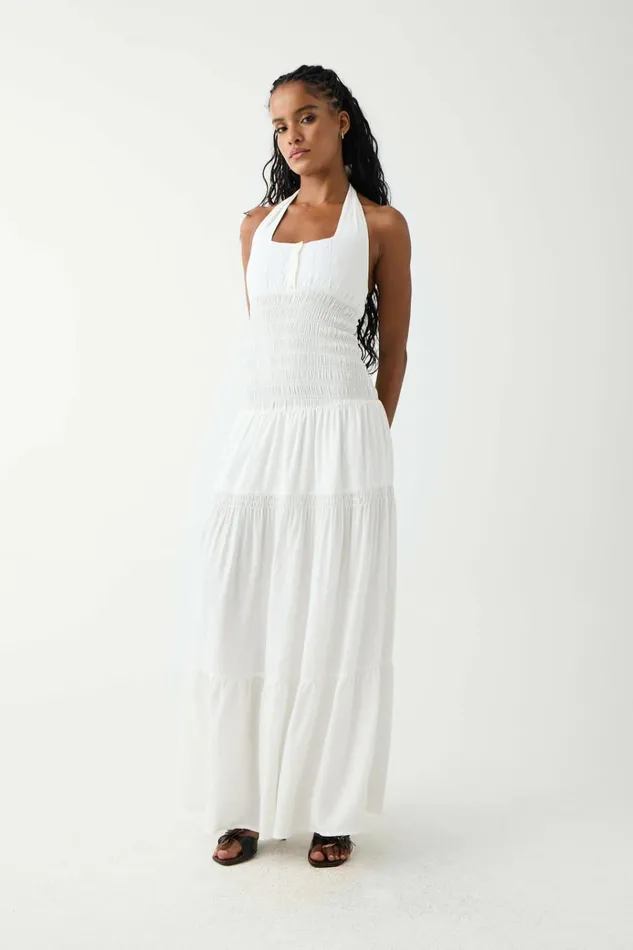Frankies Bikinis River Halter Maxi Dress White Women Dresses