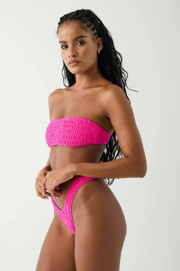 Frankies Bikinis Rosabella Bandeau Shine Bikini Top Candy Pink Women Bikinis