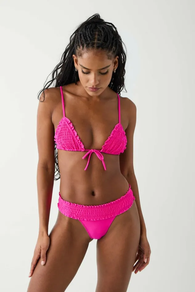Frankies Bikinis Sofia Micro Shine Bikini Bottom Candy Pink Women Bikinis