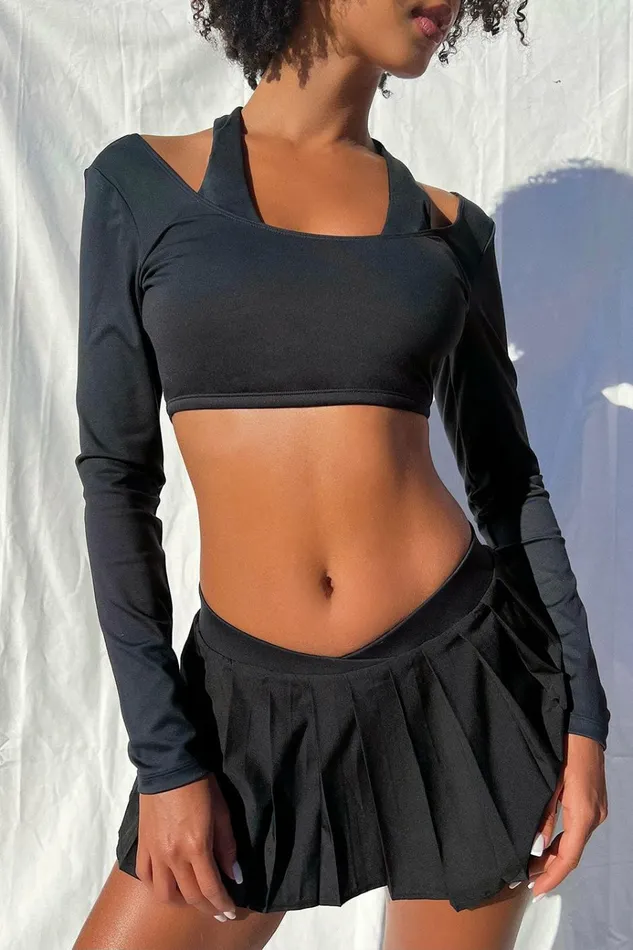 Frankies Bikinis Speedy Long Sleeve Crop Top Black Women Active