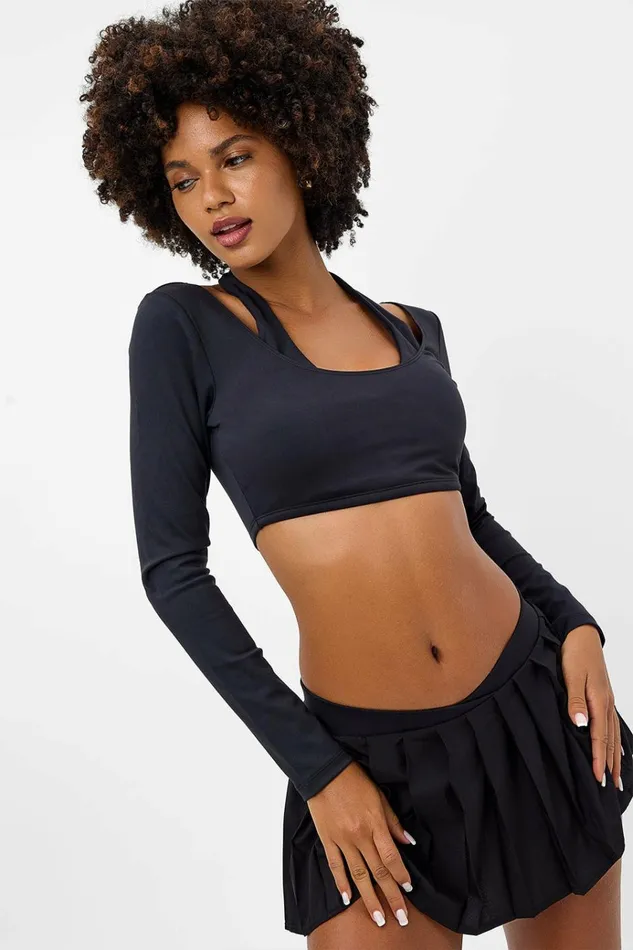 Frankies Bikinis Speedy Long Sleeve Crop Top Black Women Active
