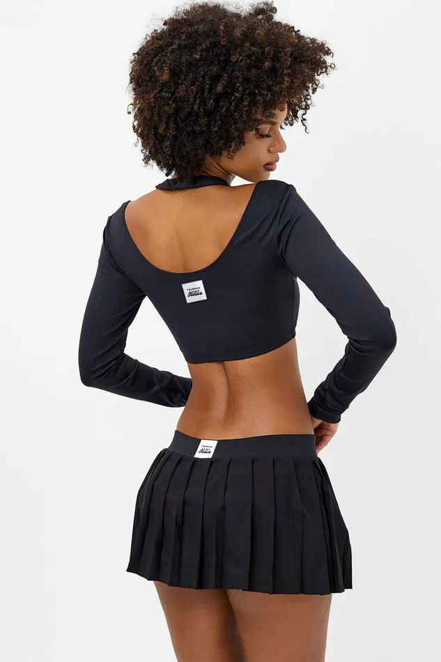 Frankies Bikinis Speedy Long Sleeve Crop Top Black Women Active