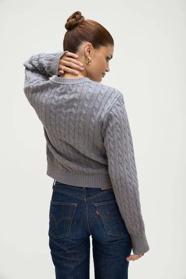 Frankies Bikinis Varsity Cable Knit Sweater Rain Cloud Women Cloud Knits