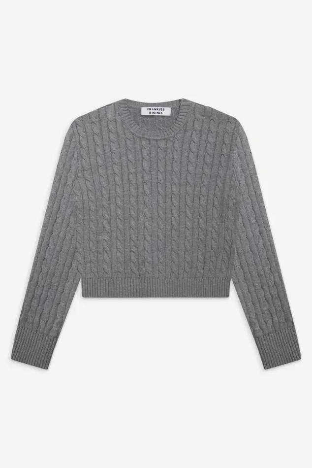 Frankies Bikinis Varsity Cable Knit Sweater Rain Cloud Women Cloud Knits