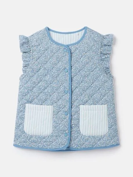 Gilets Girls Joules Blue Floral Reversible Print Quilted Gilet