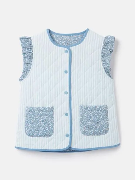 Gilets Girls Joules Blue Floral Reversible Print Quilted Gilet
