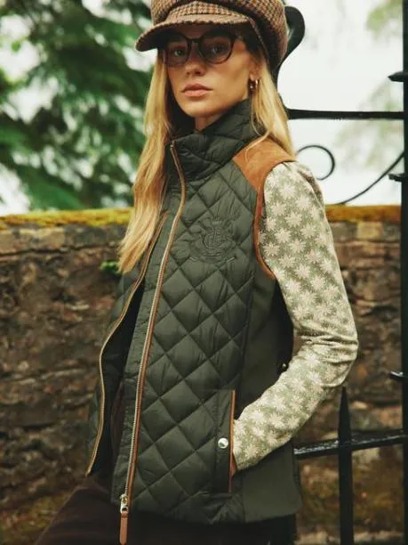 Gilets Women Joules Khaki Green Showerproof Diamond Quilted Gilet