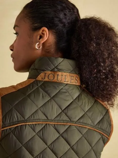 Gilets Women Joules Khaki Green Showerproof Diamond Quilted Gilet