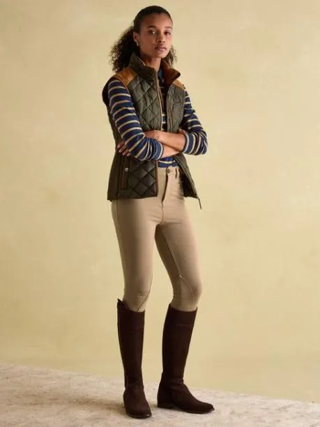 Gilets Women Joules Khaki Green Showerproof Diamond Quilted Gilet