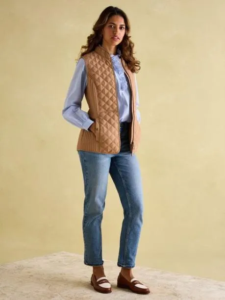 Gilets Women Joules Tan Showerproof Diamond Quilted Gilet