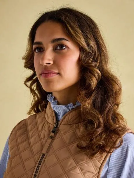 Gilets Women Joules Tan Showerproof Diamond Quilted Gilet