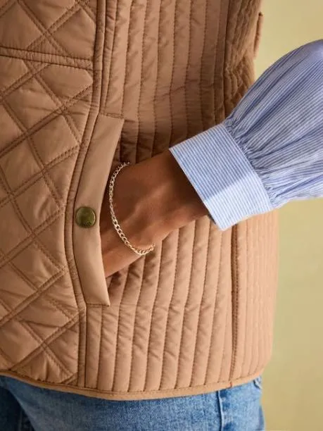 Gilets Women Joules Tan Showerproof Diamond Quilted Gilet