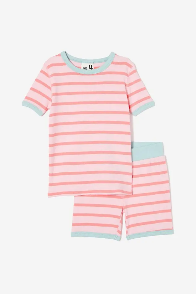 GirlsBoys Sleepwear Cotton On Talia Short Sleeve Pyjama Set Marian Stripe Blush Pink Orange Coral GirlsBoys Sleepwear Cotton On Talia Short Sleeve Pyjama Set Marian Stripe Blush Pink Orange Coral