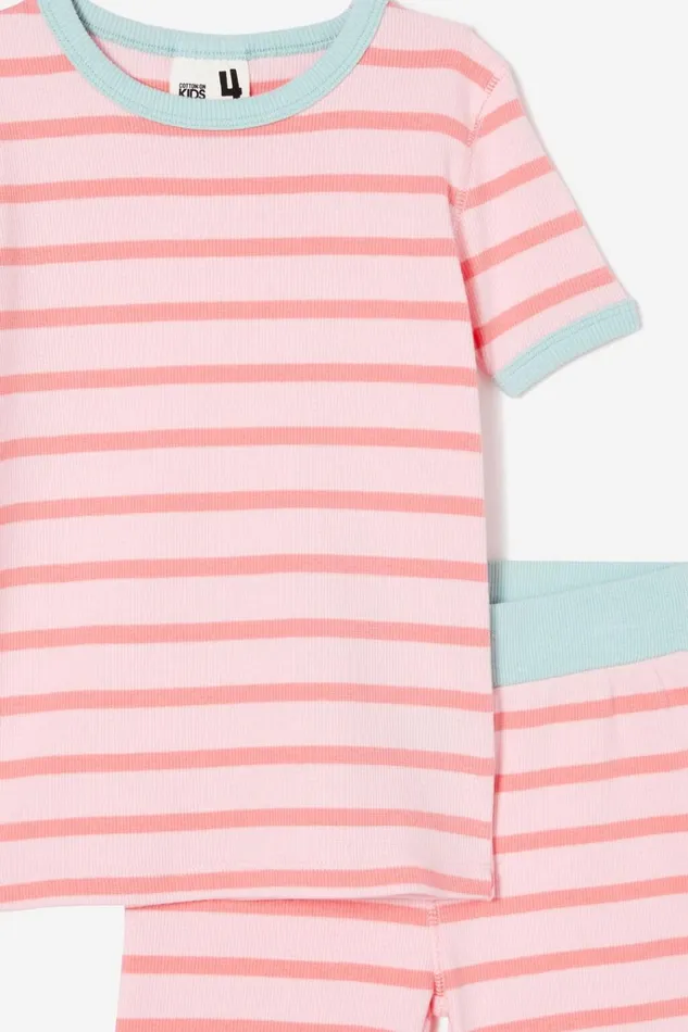 GirlsBoys Sleepwear Cotton On Talia Short Sleeve Pyjama Set Marian Stripe Blush Pink Orange Coral GirlsBoys Sleepwear Cotton On Talia Short Sleeve Pyjama Set Marian Stripe Blush Pink Orange Coral