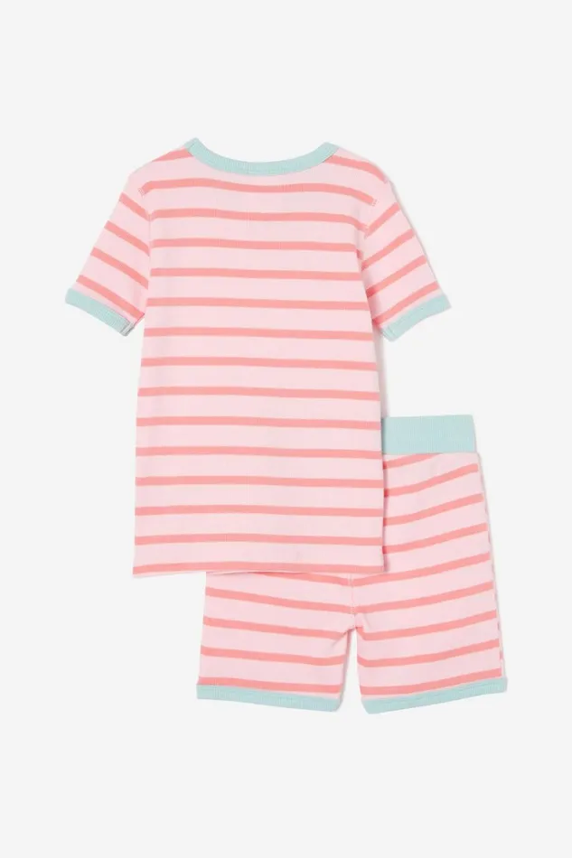 GirlsBoys Sleepwear Cotton On Talia Short Sleeve Pyjama Set Marian Stripe Blush Pink Orange Coral GirlsBoys Sleepwear Cotton On Talia Short Sleeve Pyjama Set Marian Stripe Blush Pink Orange Coral