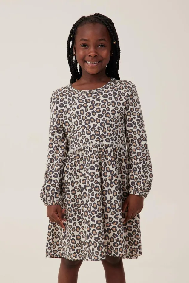 Girls Dresses Cotton On Savannah Long Sleeve Dress Rainy Dayleo Leopard