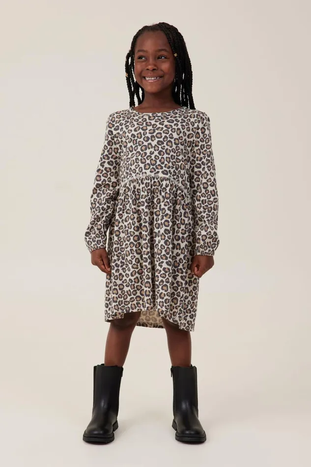 Girls Dresses Cotton On Savannah Long Sleeve Dress Rainy Dayleo Leopard