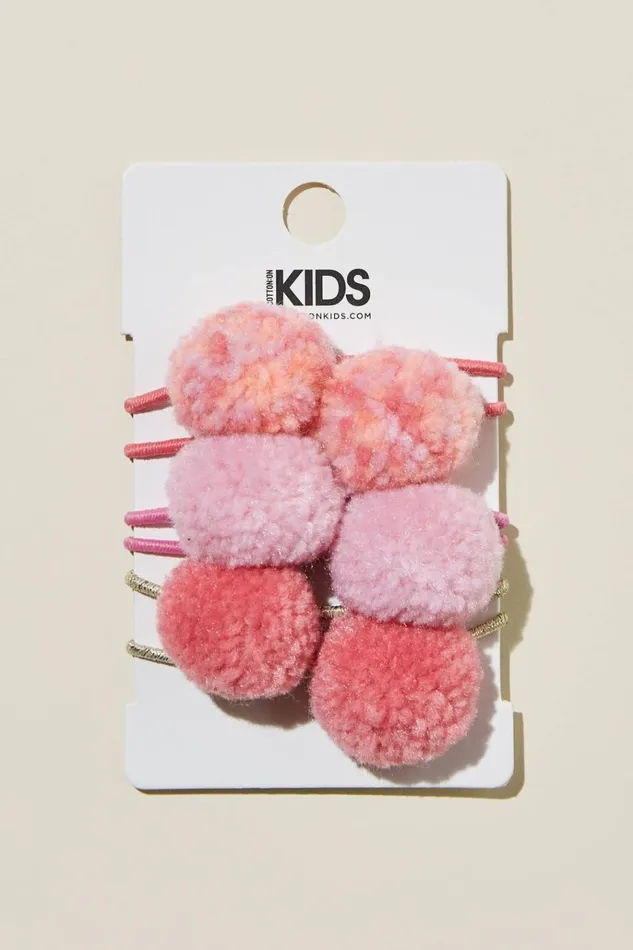 Girls Hair Accessories Cotton On Pom Pom Hairties Confettiblushorange Coral
