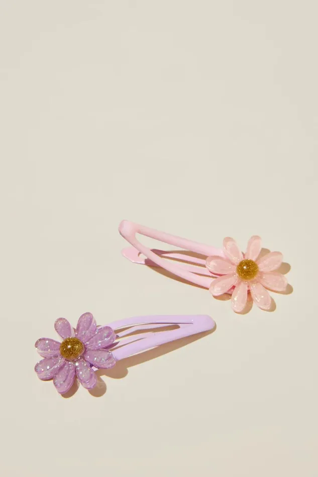 Girls Hair Accessories Cotton On Sadie Snap Clips Pinkpurple Glitter Daisies