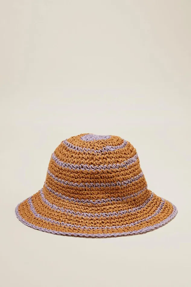 Girls Hats and Beanies Cotton On Kids Crochet Bucket Hat Naturallilac Drop