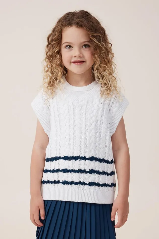 Girls Jackets and Sweaters Cotton On Selena Tennis Vest Whitein The Navy Stripe Girls Jackets and Sweaters Cotton On Selena Tennis Vest Whitein The Navy Stripe