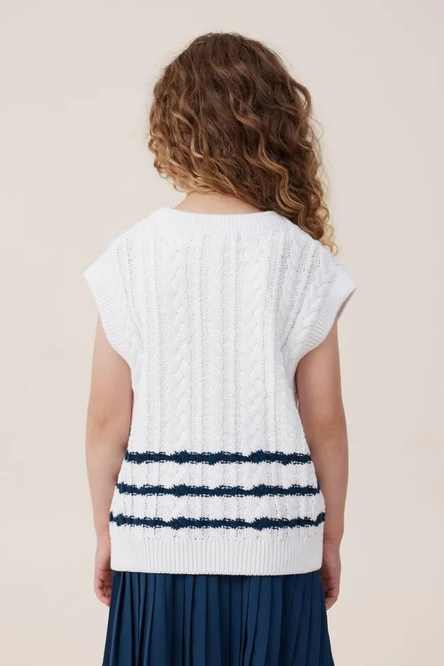 Girls Jackets and Sweaters Cotton On Selena Tennis Vest Whitein The Navy Stripe Girls Jackets and Sweaters Cotton On Selena Tennis Vest Whitein The Navy Stripe