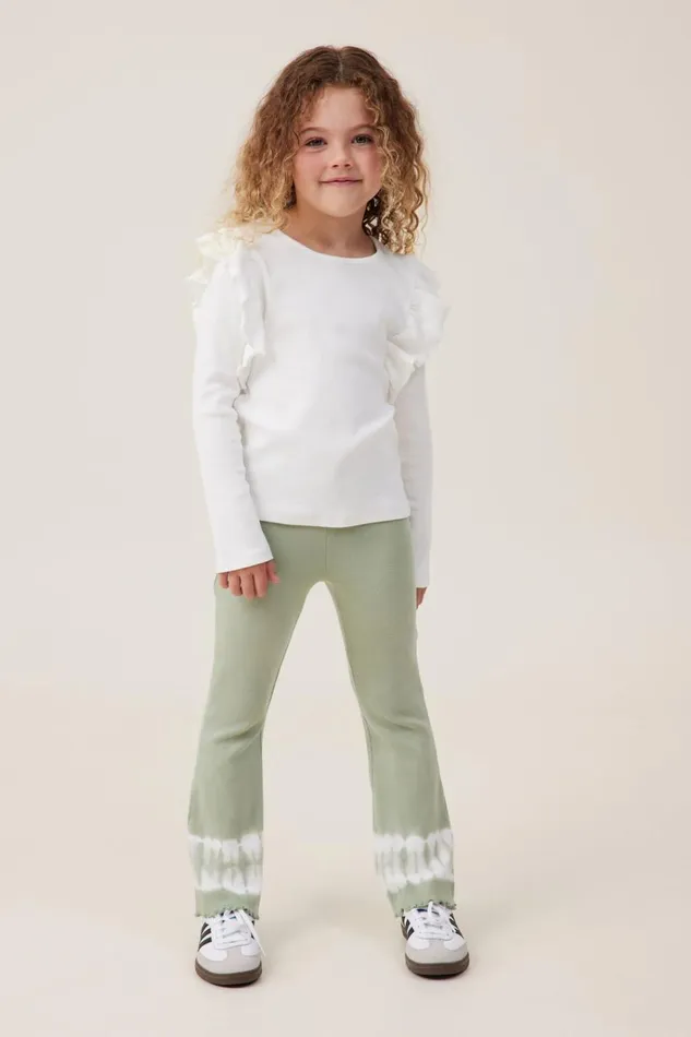 Girls Leggings Pants and Jeans Cotton On Francine Flare Pant Deep Sagetie Dye