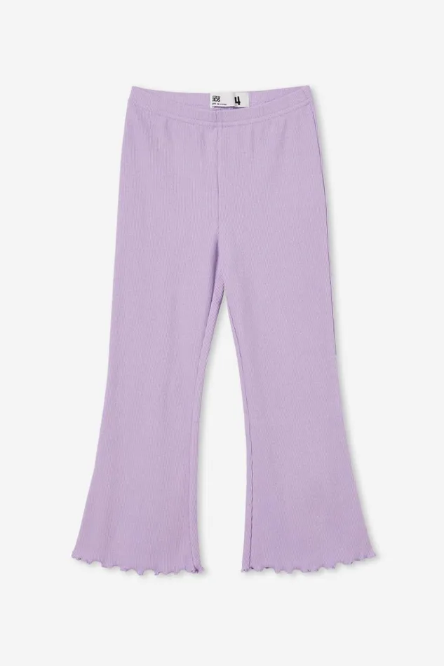 Girls Leggings Pants and Jeans Cotton On Francine Flare Pant Lilac Drop Rib