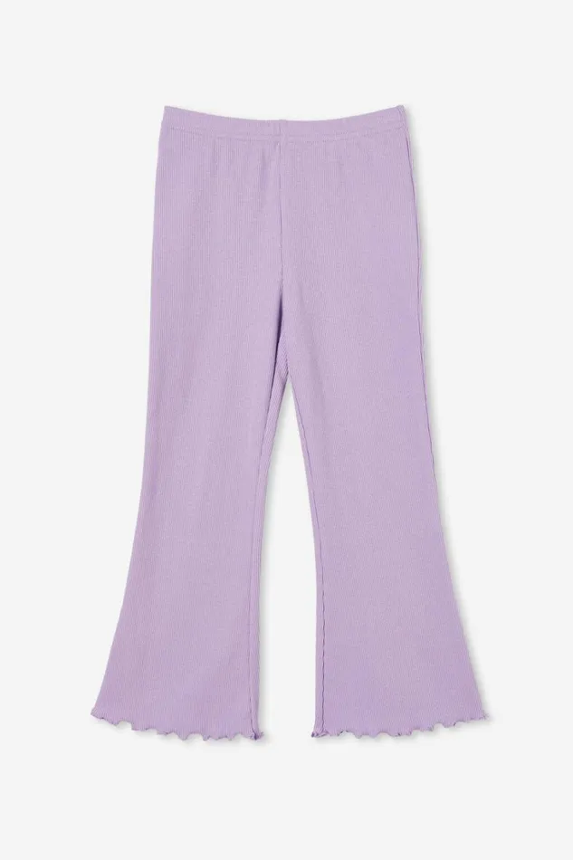 Girls Leggings Pants and Jeans Cotton On Francine Flare Pant Lilac Drop Rib
