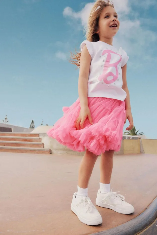 Girls Tops and TShirts Cotton On License Party Short Sleeve Tee Lcn Mat Barbie Bwhite