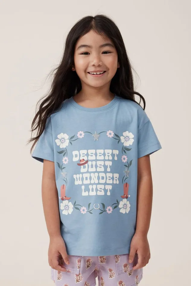 Girls Tops and TShirts Cotton On Poppy Short Sleeve Print Tee Dusty Bluewonderlust Girls Tops and TShirts Cotton On Poppy Short Sleeve Print Tee Dusty Bluewonderlust