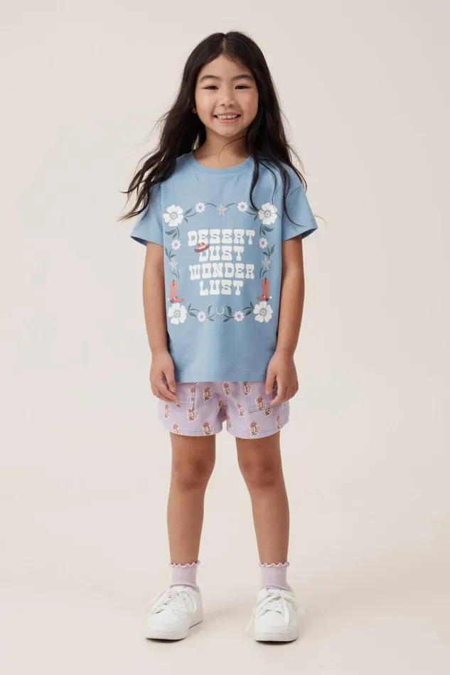 Girls Tops and TShirts Cotton On Poppy Short Sleeve Print Tee Dusty Bluewonderlust Girls Tops and TShirts Cotton On Poppy Short Sleeve Print Tee Dusty Bluewonderlust