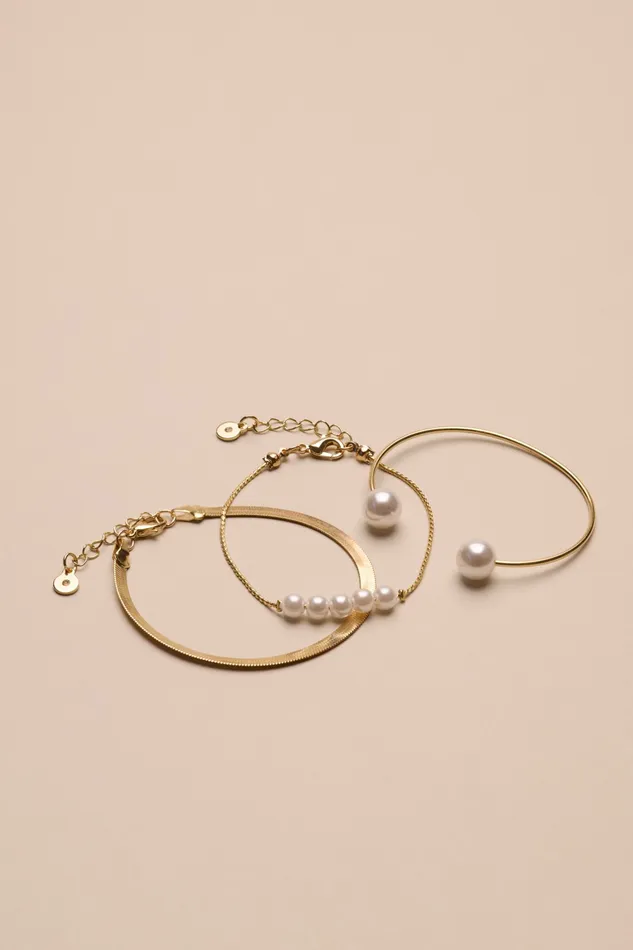 Gold Chain And Pearl Bracelet Set Gold Women Lucky Brand Jewelry