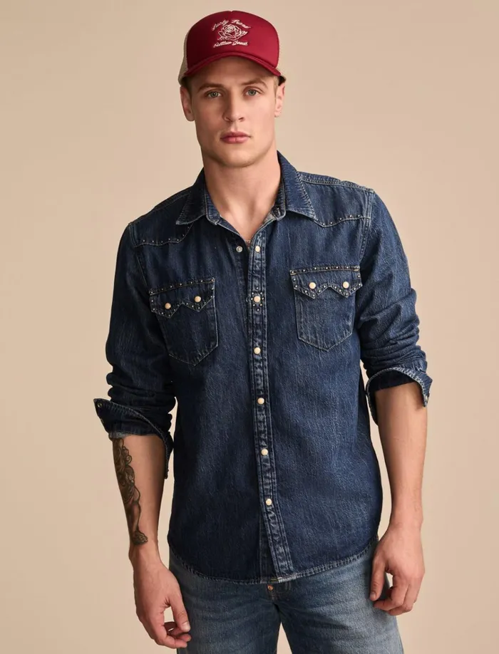 Gold Rush Saloon Long Sleeve Shirt Rodeo Men Lucky Brand Shirts and Tops