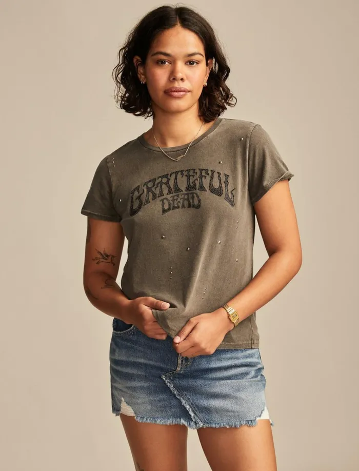 Grateful Dead Embellished Logo Classic Crew Beluga Women Lucky Brand Graphic Tees Grateful Dead Embellished Logo Classic Crew Beluga Women Lucky Brand Graphic Tees