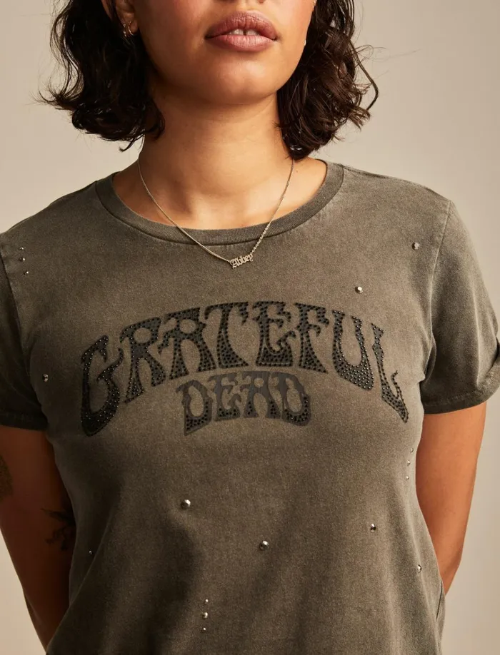 Grateful Dead Embellished Logo Classic Crew Beluga Women Lucky Brand Graphic Tees