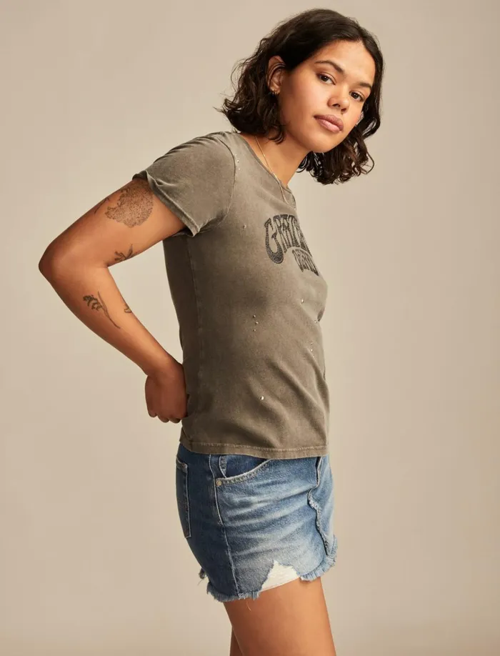 Grateful Dead Embellished Logo Classic Crew Beluga Women Lucky Brand Graphic Tees