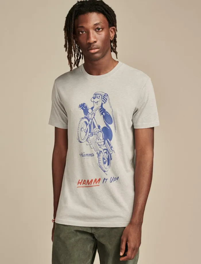 Hamms Moto Light Heather Grey Men Lucky Brand Graphic Tees