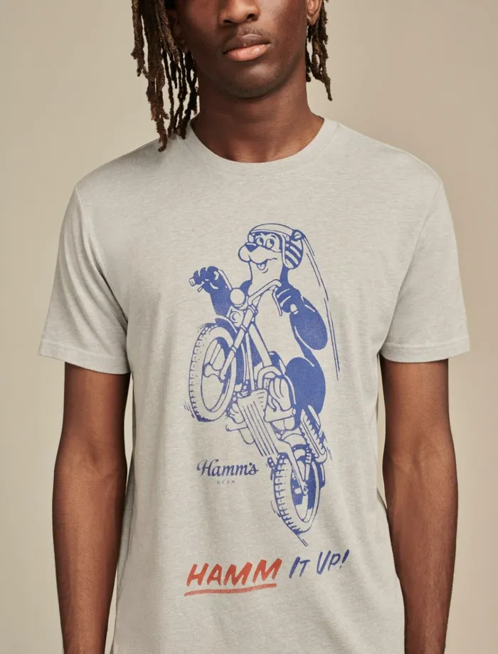 Hamms Moto Light Heather Grey Men Lucky Brand Graphic Tees