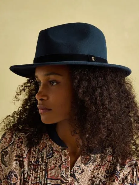 Hats Women Joules Navy Blue Wool Fedora Hat