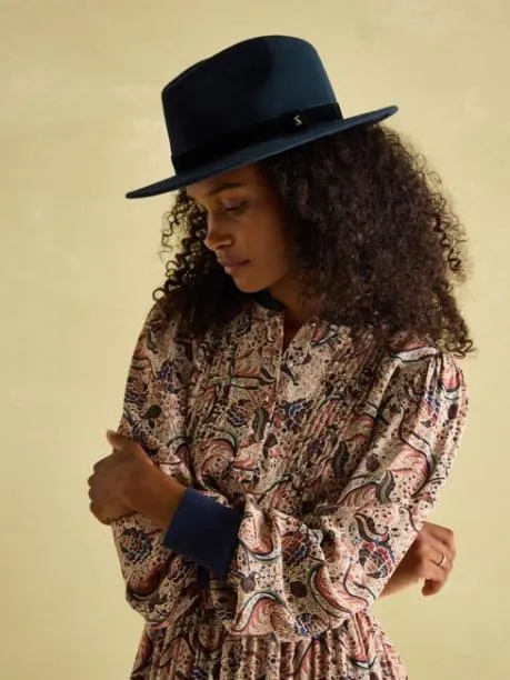 Hats Women Joules Navy Blue Wool Fedora Hat