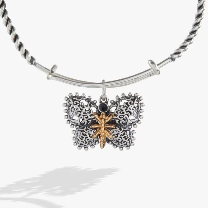 Iconic Women Alex And Ani Antique Butterfly Charm Bangle Two Tone