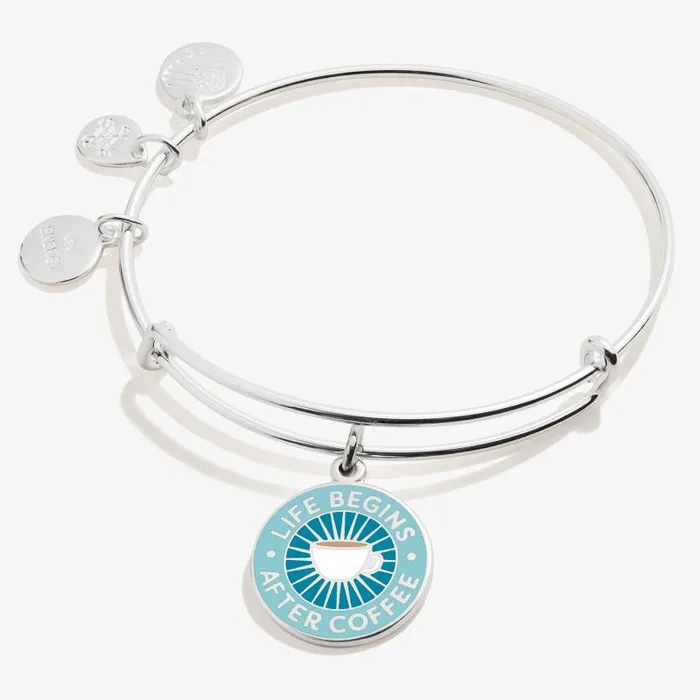 Iconic Women Alex And Ani Life Begins After Coffee039 Charm Bangle Bracelet Shiny Silver Iconic Women Alex And Ani Life Begins After Coffee039 Charm Bangle Bracelet Shiny Silver