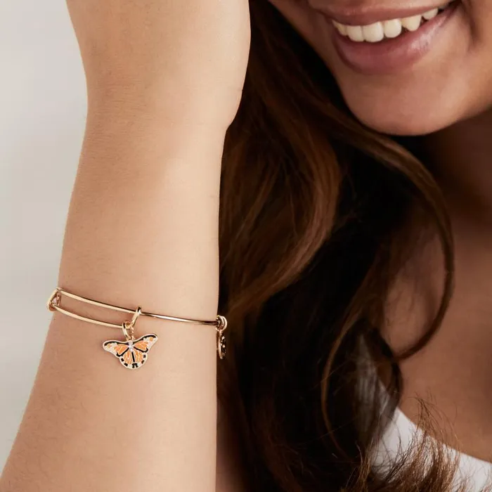 Iconic Women Alex And Ani Monarch Butterfly Crystal Accent Charm Bangle Gold