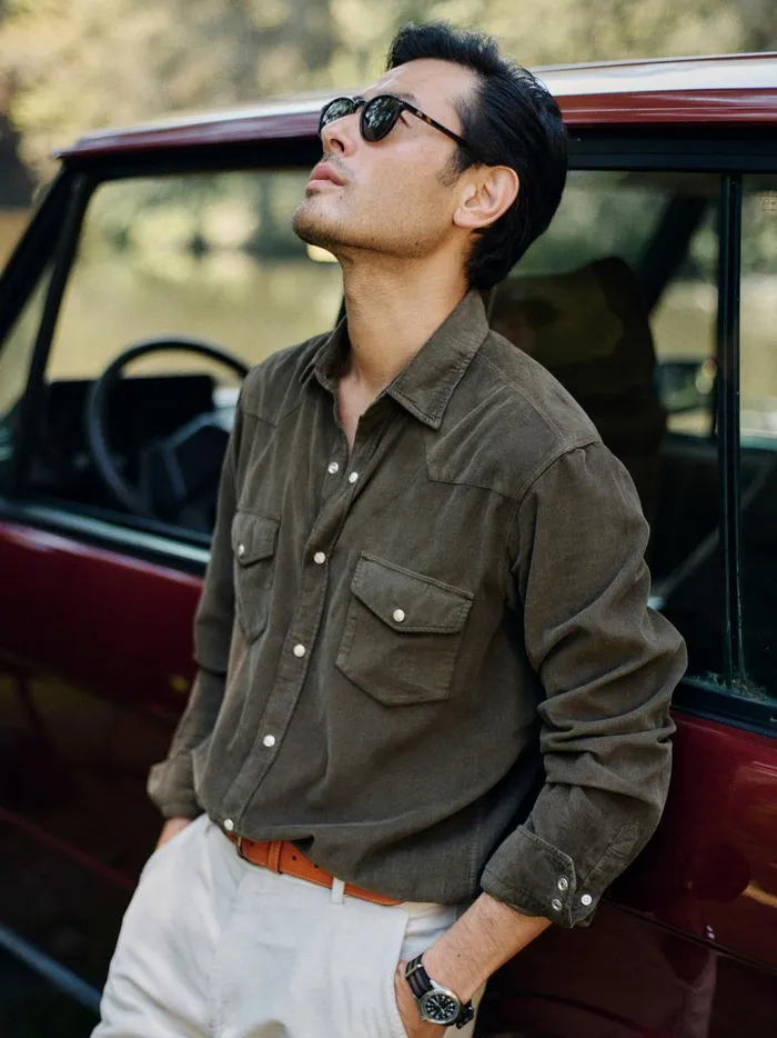 JMclaughlin Ace High Woven Cord Shirt Olive Men Shirts