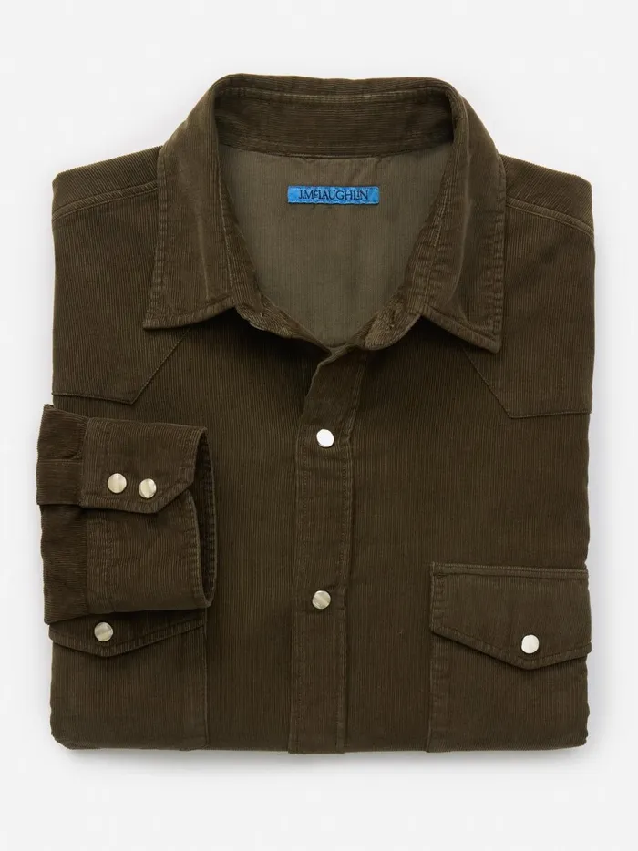 JMclaughlin Ace High Woven Cord Shirt Olive Men Shirts
