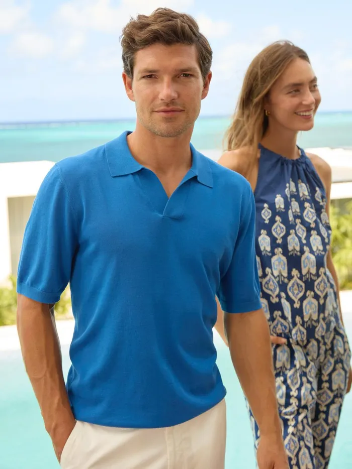 JMclaughlin Amalfi Short Sleeve Polo Blue Men Polos