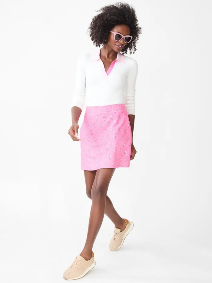 JMclaughlin Briana Skort In Mini Scottish Handblock Pinkwhite Women Skirts and Skorts