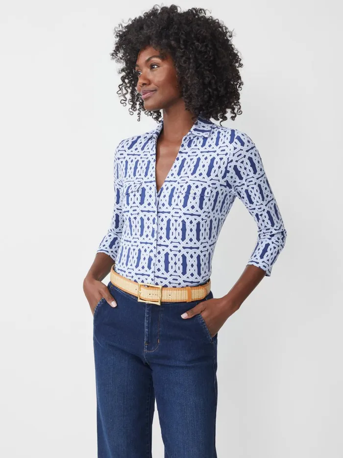 JMclaughlin Brynn Lyford Jersey Shirt In Mini Celtic Geo Navyblue Women Shirts and Tops