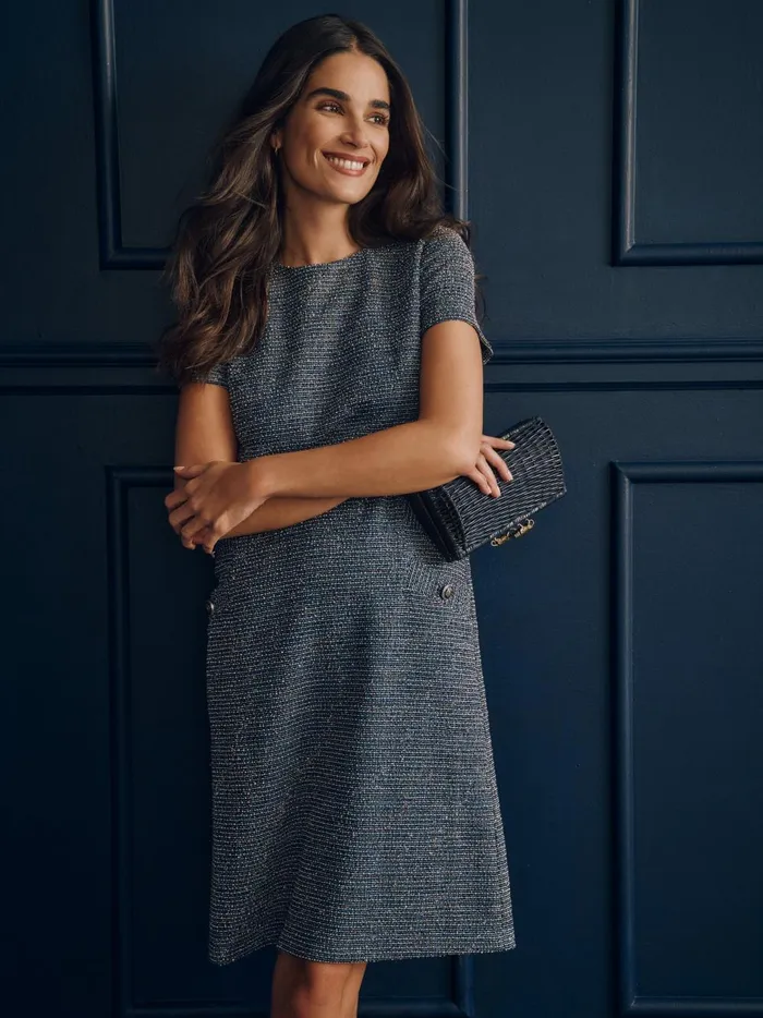 JMclaughlin Carlisle Tweed Dress Blue Women Dresses